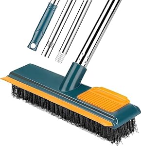 PANISHKA 2 in 1 Floor Scrub Brush with Squeegee and Teetch,Floor Srubber Cleaning Groud Comb Brush with Long Handle, Cleaning Brushes for Deck, Bathroom, Tile, Grout, Kitchen, Swimming Pool, Garages