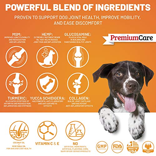 PREMIUM CARE Glucosamine for Dogs with Organic Hemp - Advanced Hemp Hip & Joint Supplement for Dogs - Supports Healthy Joint Function and Helps with Pain Relief - 120 Count Made in USA - Thumbnail 6