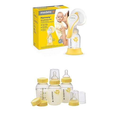 Medela Harmony - Extractor de leche manual con protector de pecho flexible y biberones de almacenamiento extra de leche materna extractor de leche