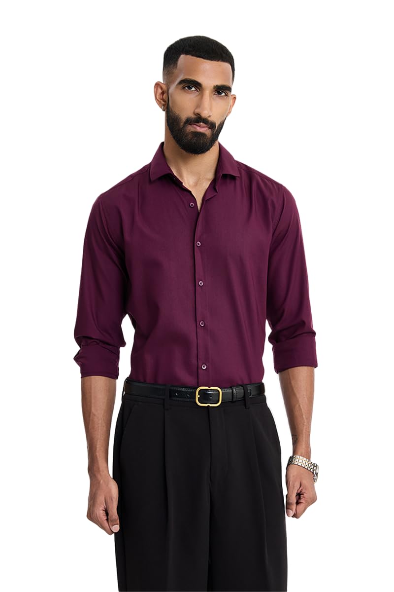 SNITCH Men Formal Shirt | Slim Fit Full Sleeve Spread Collar Solid Design | Wrinkle Resistant Quick-Dry Polyester for Office & Smart Casual Wear in neutral