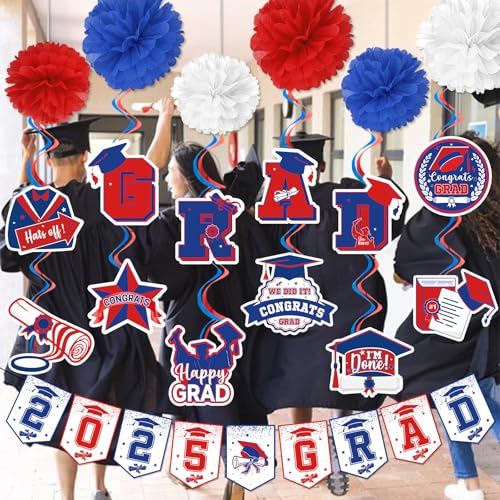 Image of Red and Blue 2025 Grad Banner Grad Party Decorations 2025 Graduation Banner Graduation Decorations 2025 Class of 2025 Decorations Congrats