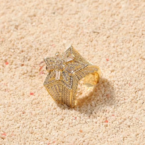 14K Gold Star Moissanite Ring, Unique Flower and Star Design, Ideal Jewelry for Trendy Women3