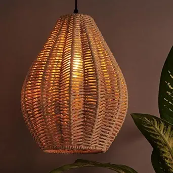Decazone Pendant Light Rattan Hanging Lights Rope Cord, Indoor Hanging Lamps for Boho Living Room Bedroom (Bulb Included)