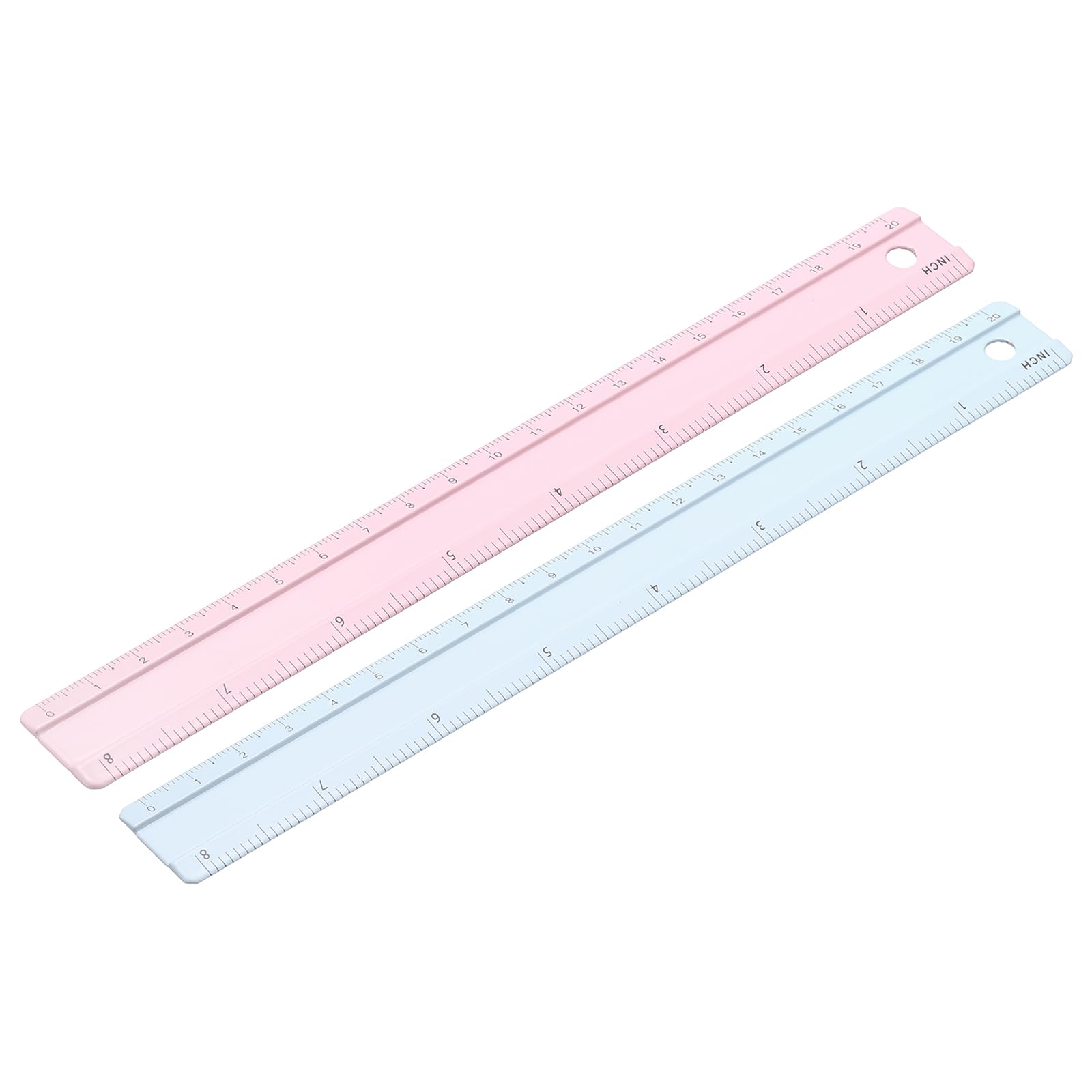PATIKIL Metal Ruler 8 Inch/20cm, 2 Pcs Aluminum Straight Edge Ruler, Dual Scale Measuring Tool with Inch/Centimeter Scales & Hole for Math Office Drawing Engineering Home, Pink/Blue