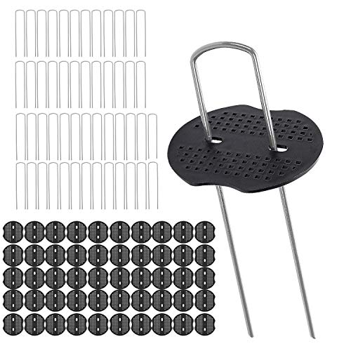 Uピン杭 黒丸付 防草シート農業用ネット 固定用 人工芝 おさえピン U字 型 15x3x15cm, 50本セット