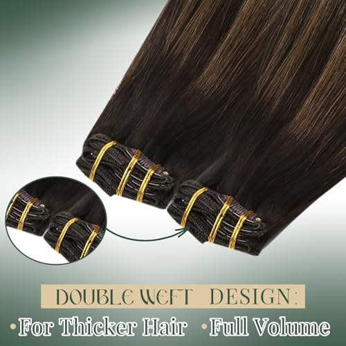 Image of Ugeat Hair Extensions Clip ins Balayage 20 Inch 7pcs 120g Easy to Apply | Human Clip in Hair Extensions , Dark Brown Balayage Medium Brown , Clip ins Human Hair Daily Wear