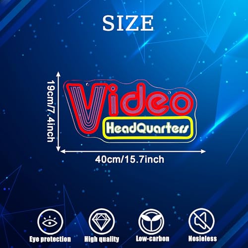 Image of Symone Video Headquarters Neon Sign, Movie Neon Light USB Dimmable Vintage Video Store LED Sign, for Home Theater Wall Art Bar Game Room Business Decor, Gift for Movie Lovers(15.7 * 7.4 In)
