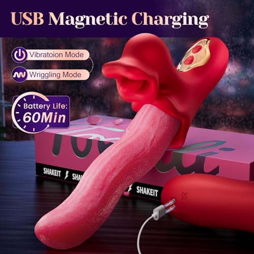 Image of Toendi Rabbit Vibrator Tongue Toy, G Spot & Clitoral Stimulator | 9 wriggling and 9 licking modes for dual stimulation, soft silicone, waterproof, rechargeable and easy to clean