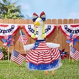 4th of July Porch Goose Outfit with American flag for 23 Inch Plastic & Cement Goose Statue,Patriotic Clothes & Costume Decor for Memorial Day & Independence Day Garden Lawn Patio Yard Outdoor