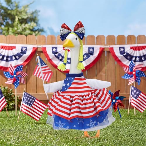 4th of July Porch Goose Outfit with American flag for 23 Inch Plastic & Cement Goose Statue,Patriotic Clothes & Costume Decor for Memorial Day & Independence Day Garden Lawn Patio Yard Outdoor