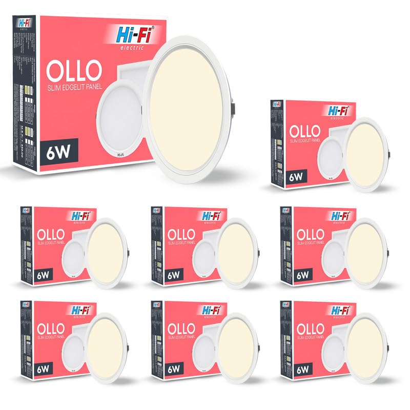 Image of Hi-Fi OLLO 6-watt Round LED Downlighter | LED Ceiling Light for Home and Hall | Cut Out: 68 mm, Color: Warm White Light, (3000K) Pack of 8-Polycarbonate