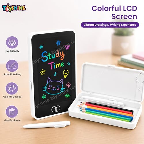 Image of Toyshine 2 in 1 Digital LCD Writing Tablet Children Doodle Board with Pencil Box for Kids 3-10 Years Old Boys /Girls Gifts Education Learning Toy, White