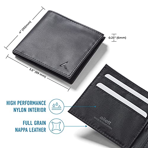 Image of Allett ID Wallet, Onyx Black | Leather, RFID Blocking | Slim Minimalist Bifold Wallet, Water Resistant, Durable, Thin, Front Pocket | Holds 4-12+ Cards, Cash