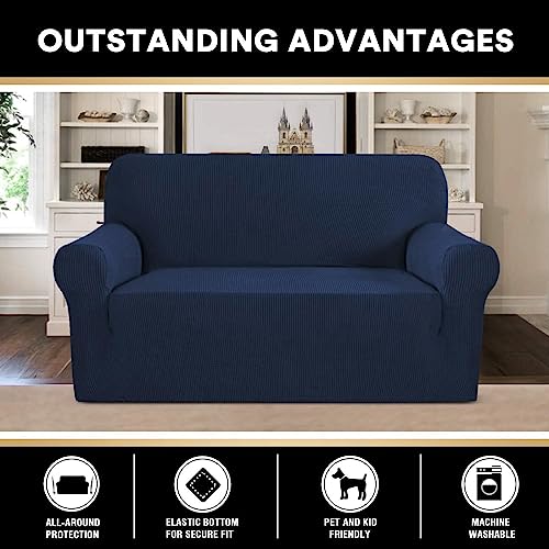 Stretch Sofa Slipcover 1 Piece Sofa Cover For 2 Cushion Couch Furniture Protector/Cover Couch With Elastic Bottom Soft And Durable Sofa Cover Pet Protector (Loveseat, Navy) #TOP5