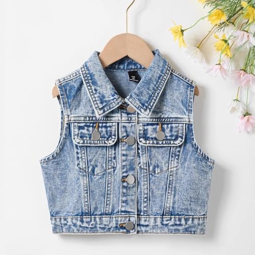 Kids Girls Jean Vest Trendy Sleeveless Cropped Denim Jackets Fall Button Down Hip Hop Coat Vintage Streetwear2