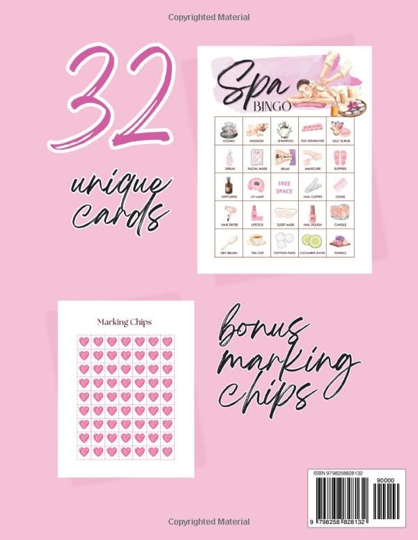 Spa bingo: 32 player Spa Birthday Party Game,Manicure Party, selfcare gifts for women and mothers dây, wellness day activity image 3
