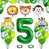 [Paquete de fiesta]: El paquete de decoración de cumpleaños con globos incluye: 24 globos de látex de cumpleaños, 2 cintas, 1 globos numéricos y 5 globos de animales (jirafa, cebra, león, tigre, mono. Puede flotar después de ser inflado), muy adecuado para decorar a tu bebé. Fiesta de ducha o fiesta de cumpleaños infantil.