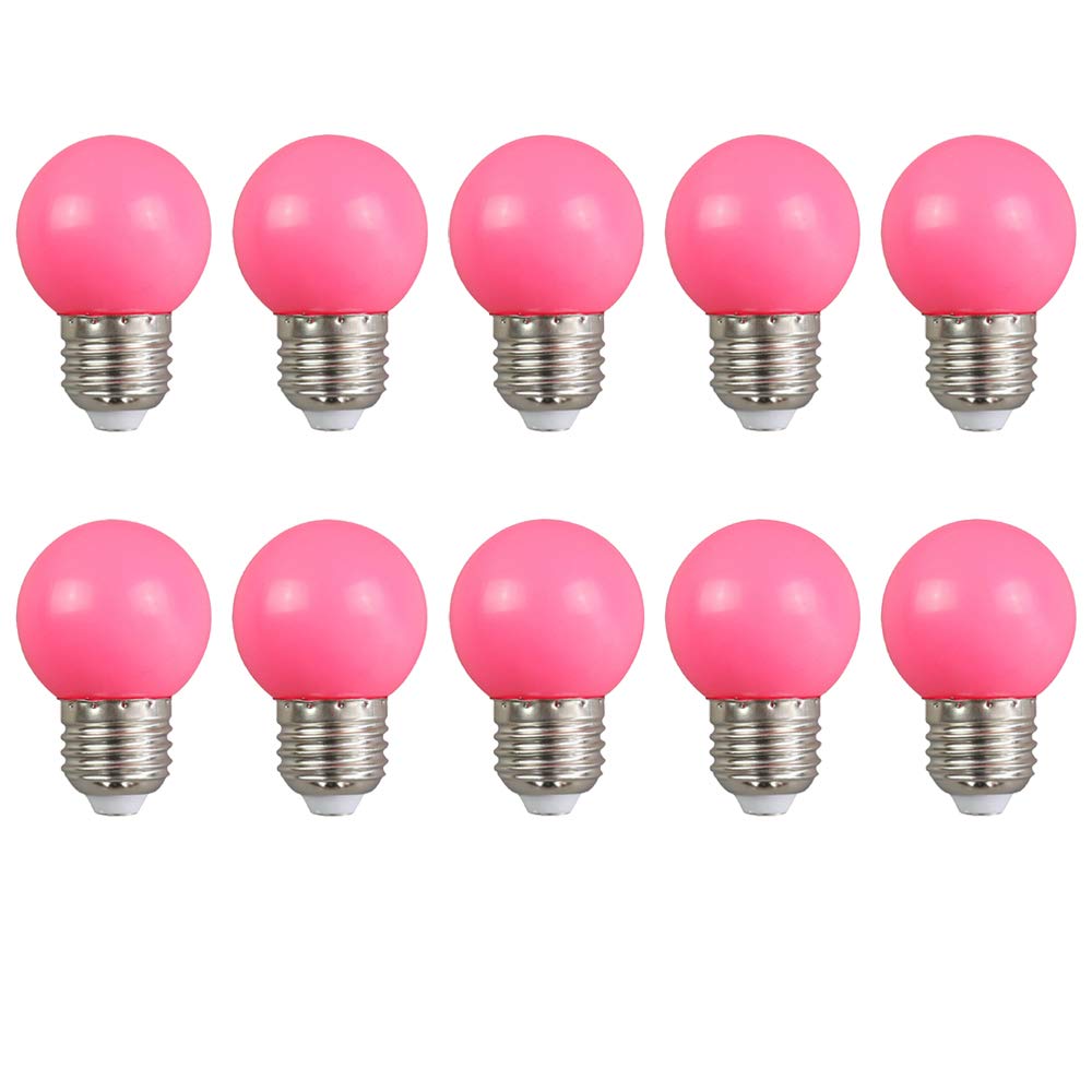 BOUBUI 10 Pack Coloured LED Light Bulbs, E27 3W G45 Mini Globe LED Bulb for Outdoor Indoor String, Christmas, Tree, Fairy Party Night Lights, AC 220V-240V, Non-dimmable, Pink Color