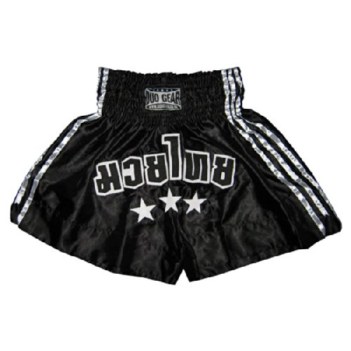 DUO GEAR BLACK & WHITE 'STARS STRIPES' MUAY THAI KICKBOXING TRAINING & FIGHTING SHORTS (Small)