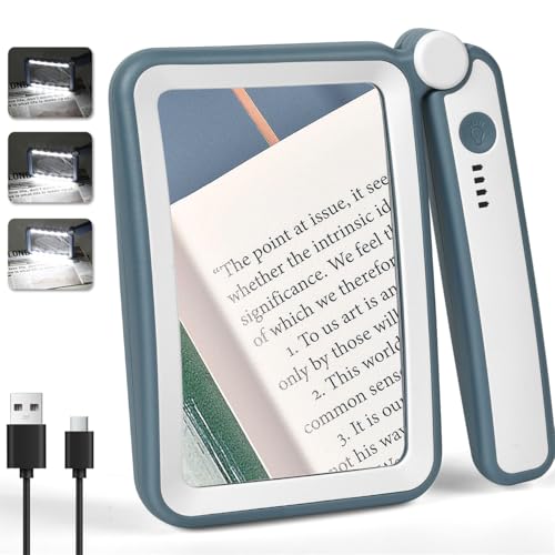 Tobegiga Rechargeable Magnifying Glass with Light for Reading, 6X Large Page Magnifier with LED Lighted for Seniors Low Vision, Folding Handheld Rectangle Magnifier for Reading Small Print, Blue-White