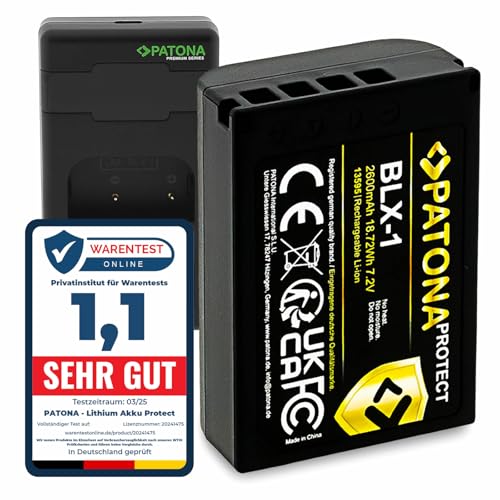 PATONA Protect BLX-1 Batería 2600mAh (NTC, Carcasa V1 ignífuga) + Cargador Twin PD USB-C – para OM System OM-1, OM-1 Mark II y OM-3 – Kit de Inicio para largas jornadas fotográficas