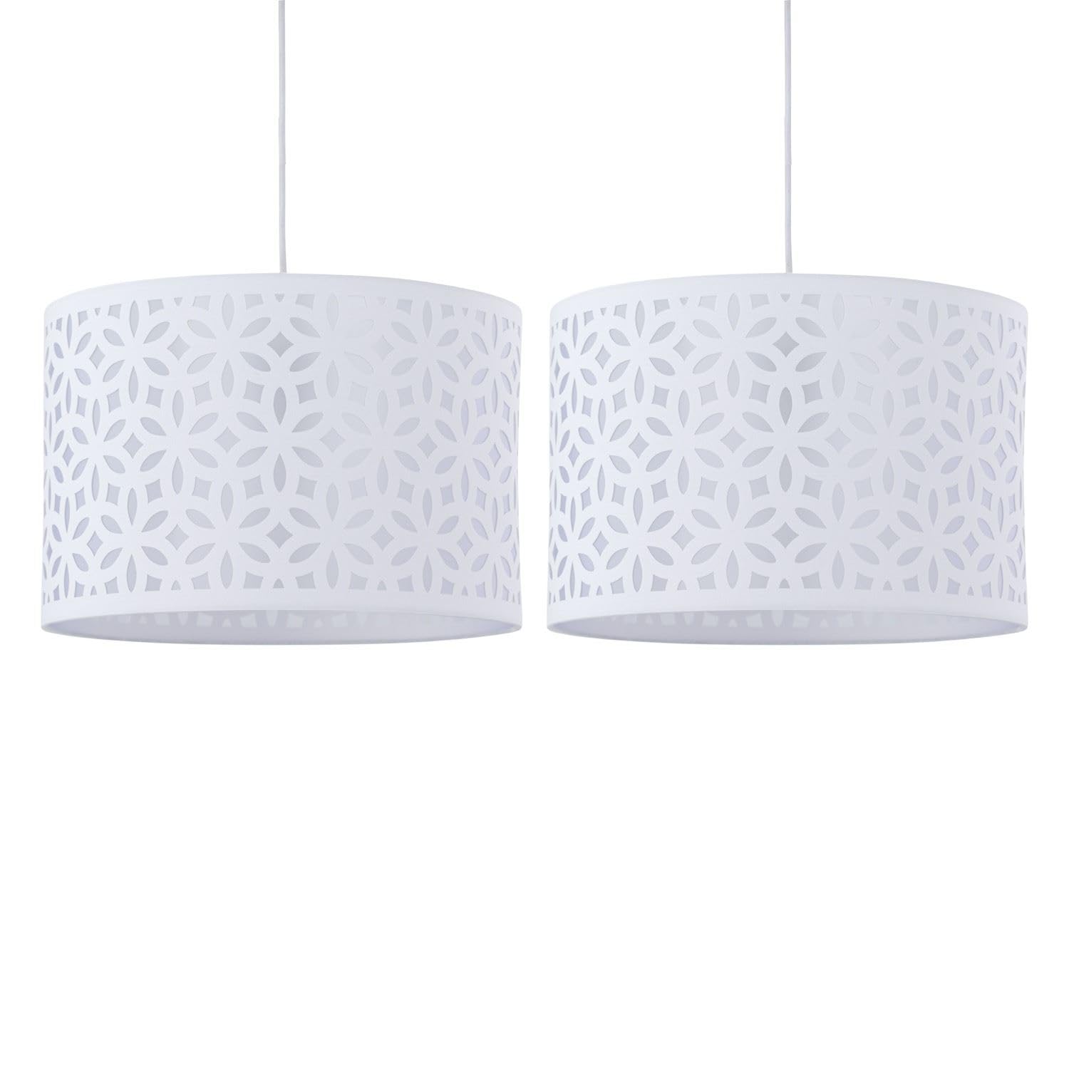 Set of 2 White Laser Cut Pendant Light Shades - 25cm Diameter - Easy Fit