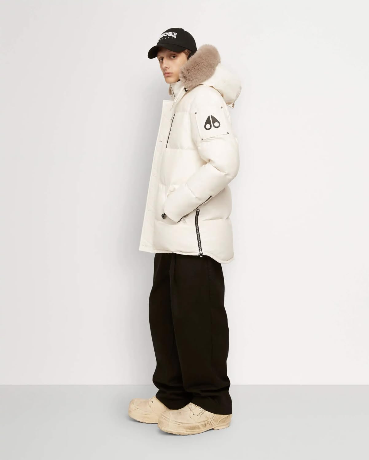 Moose Knuckles Men Pea Coat, Milkyway With Natural Shearling, X