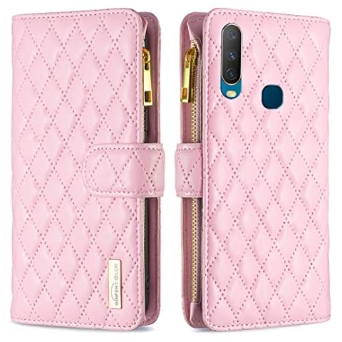 Fashion Cover for vivo Y15 Phone Cases for Women Premium PU Leather Flip Cover with 9 Card Slots Shockproof Kickstand Magnetic Pocket Zipper Wallet Protective Case for vivo Y12,vivo Y15,vivo Y17,Pink Cover