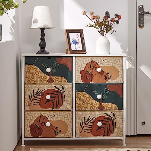 Enhomee Dresser For Bedroom Small Dresser With 6 Drawer Dressers & Chests Of Drawers Cute Dressers Boho Dresser For Closet Fabric Dresser With Wood Top And Metal Frame 31.5" W*11.8" D*27.5" H #TOP2