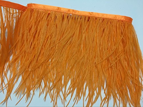Melady 5 Yards Fashion Dress Sewing Crafts Costumes Decoration Ostrich Feathers Trims Fringe With Satin Ribbon Tape (Orange) #TOP2