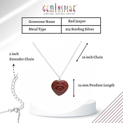Miniatura 6 de GemInspire 925 Sterling Silver Natural Red Jasper Evil Eye Heart Pendant Necklace, Handmade Jewelry, Gift For Her, Silver Jewelry (Red Jasper)