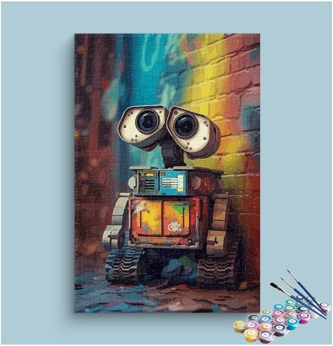 EAZY ARTS-WALL-E’s Urban Adventure: Iconic Robot Paint by Numbers Kit|24 colors| 30 CM x 46 CM Without Frame