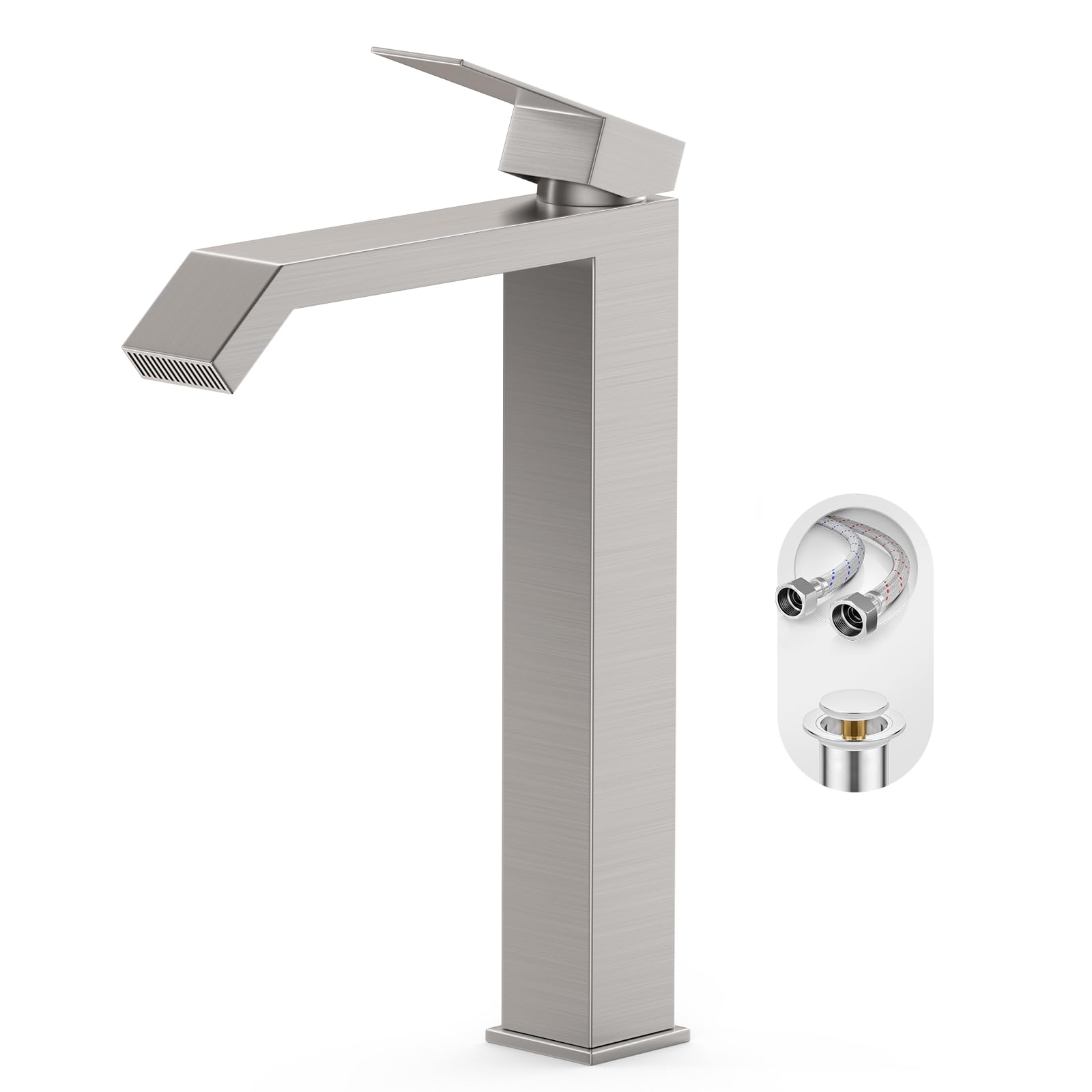 Phiestina Brushed Nickel Single Hole Tall Vessel Faucet