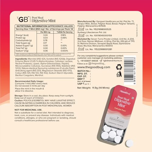 Image of The Good Bug Post Meal Digestive Mints - Calcutta Paan | Post Meal Digestion Booster | 7 Digestive Enzymes | Helps Reduce Post-Meal Heaviness, Bloating, Acidity & Discomfort | No Added Sugar | 28 Mints (14 x 2 Packs)