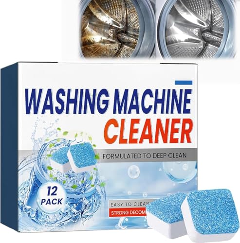 Washing Machine Cleaner Tablets Deep Cleaning Tablet for Top & Front Load HE Washer Cleaners Eliminates Odors Washing Machine Detergent (12 Pcs)
