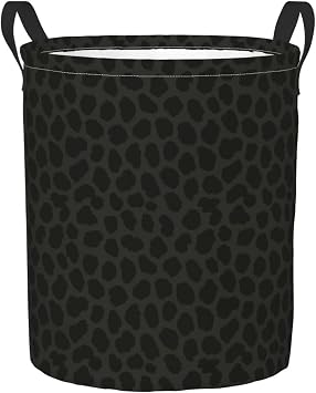 Black Leopard Spots Collapsible Laundry Basket with Handle Waterproof Hamper Storage Organizer Large Bins for Dirty Clothes, toys