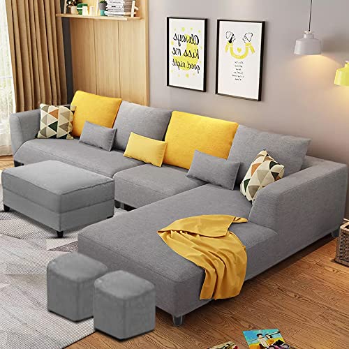 Image of Galib RHS 8 Seater L Shape Sofa Set for Living Room (Grey Fabric)