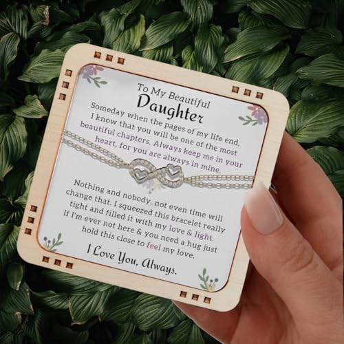To My Beautiful Daughter I Love You Always from Dad Or Mom, 925 Sterling Silver Infinity Bracelet with Heart touching card, Birthday Gift,Graduation Gift for Daughter From Parents3