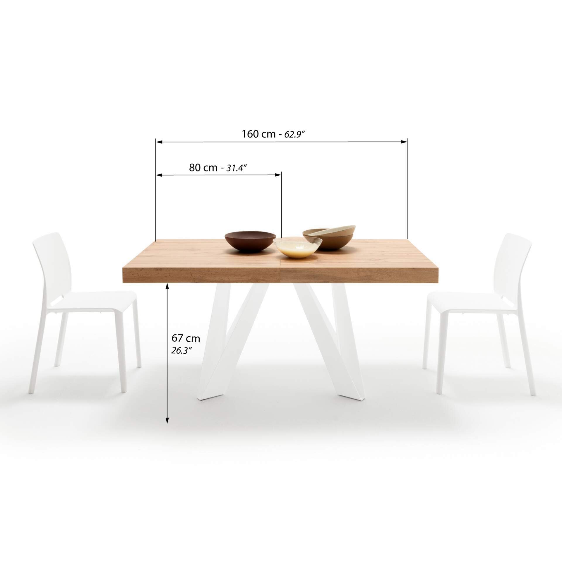 MOBILI FIVER, Table Extensible Romina 160 (240) X 90 cm, Bois Rustique avec Pieds en Fer Blanc, pour 6-10 Personnes, Table Extensible pour Cuisine, Salon, Made in Italy