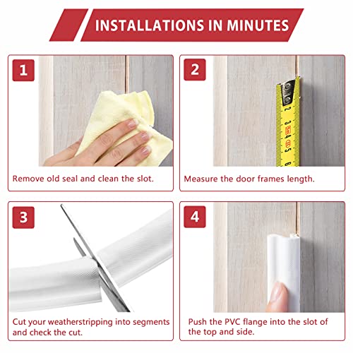 Image of 26 Feet Long Reach Weather Stripping Door Seal, Fingwerk V-Shaped Replacement Door Seal Strip Foam Kerf Weather Stripping for Doors Frame Door Insulation Strip, Easy Cut to Size(White)