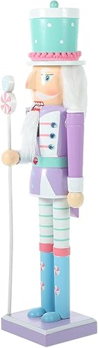 Vista 8 de Adorno de cascanueces de Navidad, figura de marioneta de madera para decoración festiva, pintada a mano, decoración de escritorio de Navidad, Violeta