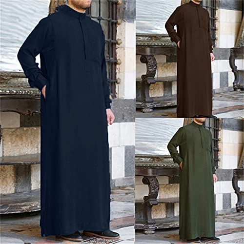 Men Muslim Islamic Kaftan Arab Vintage Long Sleeve Thobe Robe Loose Dubai Saudi Arab Kaftan2