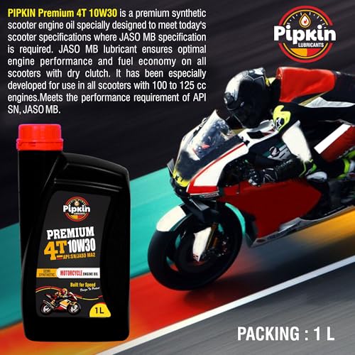 Image of PIPKIN Premium 4T 10W30 SN 1 Litre | Engine Oil with Protective Synthetic Chemistry for BS VI Compatible and New Generation 4 Stroke | Built for Speed & Performance Optimized Fuel Economy