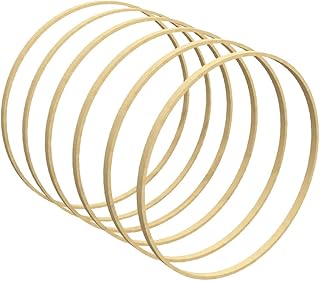Worown 6 Pack Bamboo Rings, 4 Inch Natural Bamboo Hoops for Crafts, Set of 6 Wooden Rings for Making Wedding Wreath Decor and Wall Hanging Crafts, Round Shape
