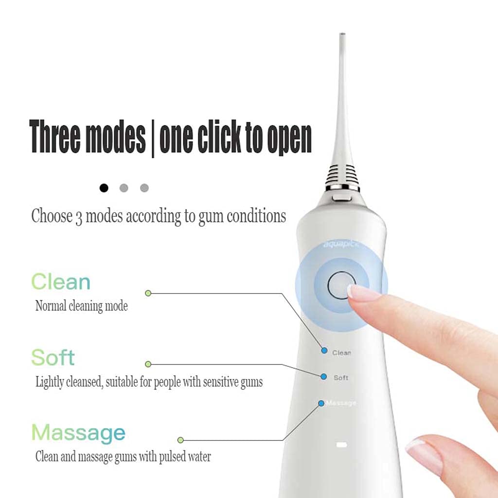 TJH Flosser de Agua para Dientes, irrigador bucal de Hilo Dental inalámbrico con 2 boquillas de Chorro y depósito de 200 ml, irrigador Dental de irrigador bucal con USB Recargable, IPX7
