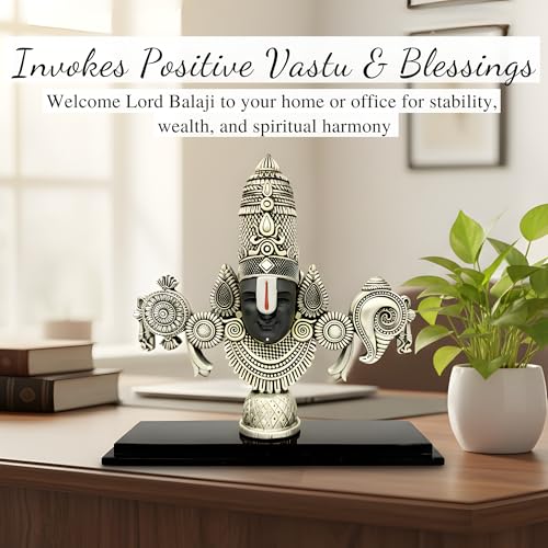 Image of 999 Silver Plated Balaji Statue | 8-Inch Elegant Divine Silver Showpiece for Vastu Home Decor | Lord Venkateswara Swamy Statue for Pooja Room, Prayer Room & Auspicious Gift
