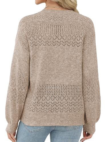 Image of Lylinan Womens Sweaters Casual Boho Long Sleeve Shirts Crewneck Lightweight Crochet Tops Pullover Knit Sweater
