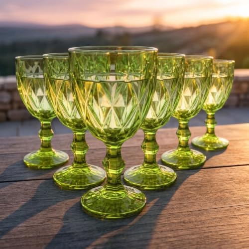 Ruvolo, Taça Diamond de Vidro Verde, Jogo de 6 Taças 330ml