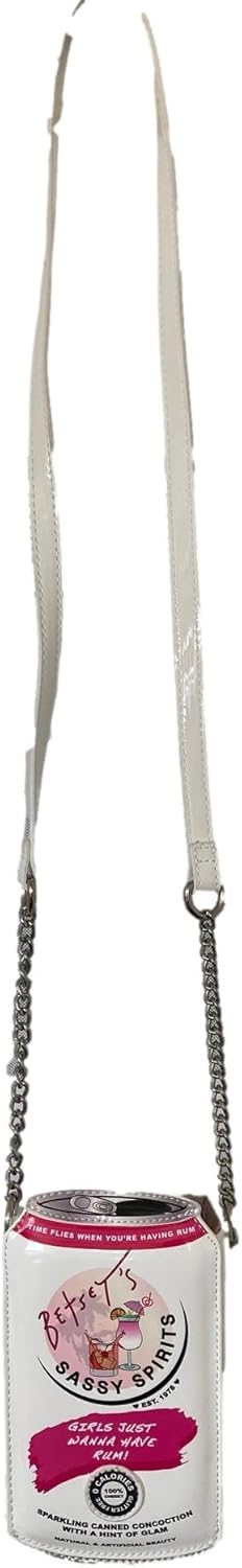 Betsey Johnson Limited Edition XO Spritz Girls Just Want To Have Fun Multi Colored Sparkling Can Of Spritzer With A Hint Of Glam Faux Leather Cocktail Can Crossbody Handbag