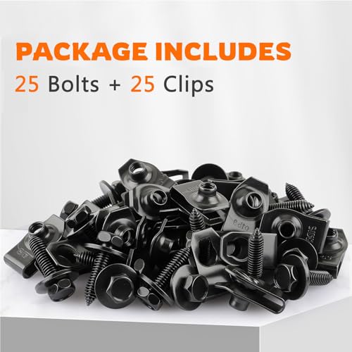 GoaMotors 50 Pcs Body Fasteners - 25 Bolts & 25 U-Nut Clips for Fender, Engine Cover & Splash Shield
